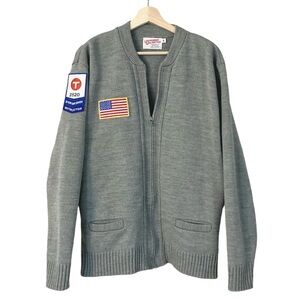 Vintage Trucking Company 20 Years Safe Driver Patch Grandpa Zip Up Knit Sweater